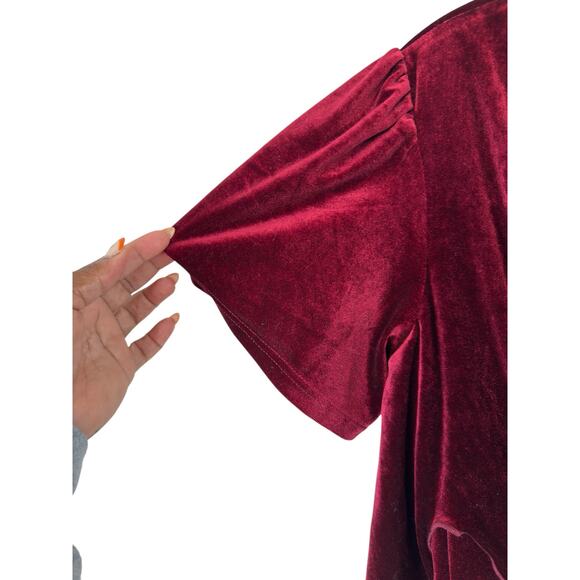 Ivy City Co. Red Holiday Christmas Party Festive Velvet Midi Dress Medium - Picture 5 of 12